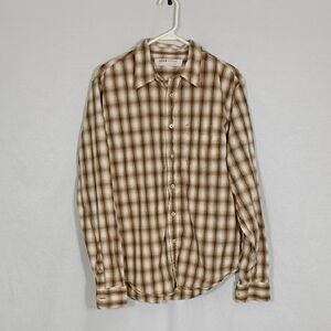 EUC Levis Red Tab Shirt Men Sz Large Brown Plaid Western Hiking Button Up Cowboy